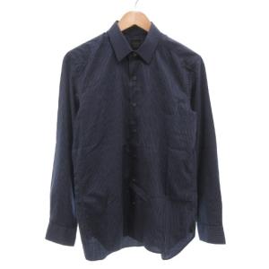 カジュアルシャツ 長袖 M ストライプ 総柄 紺 ネイビー /AE