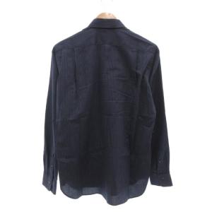 DURBAN カジュアルシャツ 長袖 M ストライプ 総柄 紺 ネイビー /AE