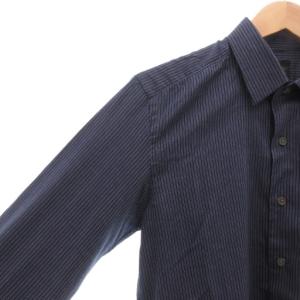 DURBAN カジュアルシャツ 長袖 M ストライプ 総柄 紺 ネイビー /AE