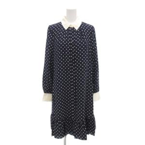 美品 Cora Polkadot Dress ワンピース 0 シルク ひざ丈 長袖 ドット柄 紺 ネイビー