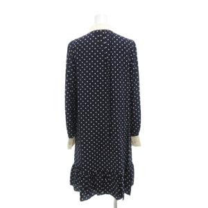 TORY BURCH 美品 Cora Polkadot Dress ワンピース 0 シルク ひざ丈 長袖 ドット柄 紺 ネイビー