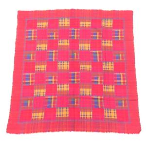 大判 ストール スカーフ ウール チェック柄 フリンジ レッド系 マルチカラー /UO