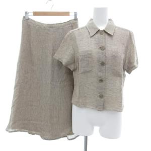 puro lino ヴィンテージ セットアップ 半袖シャツ スカート 麻 リネン 42 ブラウン系 /UO