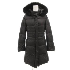 ダウンコート ロング ジップアップ フード フォックスファー 黒 ブラック /AE