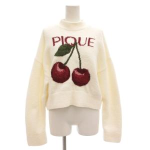 チェリージャガードプルオーバー ニット セーター F 長袖 ルームウエア 白 ホワイト 赤 レッド PWNT241088