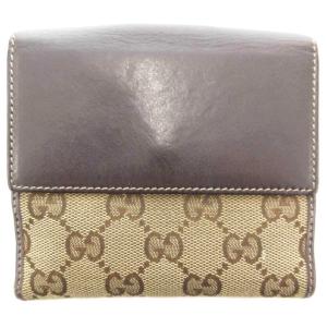 GUCCI 二つ折り財布 ウォレット GGキャンバス ハートロゴ Wホック レザー 茶 ブラウン 203549・2184