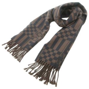 cravatte マフラー ウール フリンジ FFロゴ ズッカ柄 ブロックチェック ブラウン系 /UO