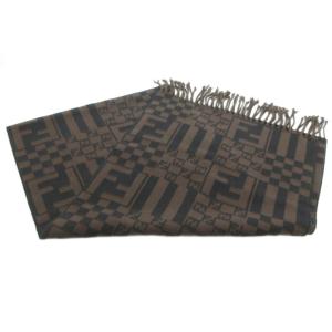 FENDI cravatte マフラー ウール フリンジ FFロゴ ズッカ柄 ブロックチェック ブラウン系 /UO