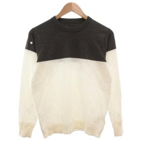 ニット セーター 長袖 バイカラー クルーネック グレー 白 ホワイト /AE