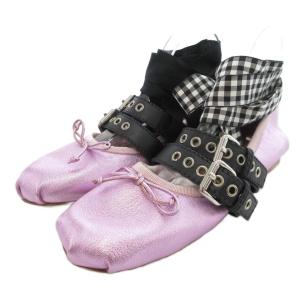 バレエ フラットシューズ メタリック リボン 38.5 ピンクパープル