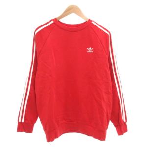 3ストライプスクルーネックスウェット トレーナー L 長袖 トレフォイル ロゴ 刺繍 赤 レッド /AE
