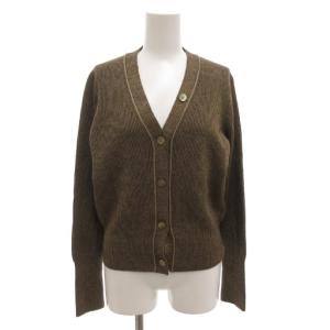 美品 24AW ラメウール ベーシックカーディガン ニット S Vネック 長袖 リブ ダークブラウン 35-02-44-02701