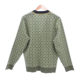 CABaN 24SS クロスタイルジャカード Vネックカーディガン M ダークグリーン系