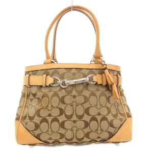 ハンドバッグ シグネチャー ロゴ キャンバス レザー ベージュ 8K06 /AE