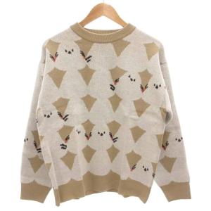 タグ付き シマエナガ ウォッシャブルジャカードニット セーター S 長袖 プルオーバー ベージュ 白 ホワイト