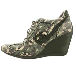 ウェッジソールスニーカー シューズ スクエア 39 キャンバス カモフラ 迷彩柄 カーキ /GV