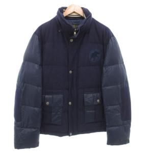 ダウンジャケット 54 袖切替 ジップアップ ロゴ ウール 紺 ネイビー /AE