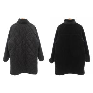 adidas リバーシブル フリースボアコート ロング キルティング ロゴ ジップアップ 黒 ブラック /GV