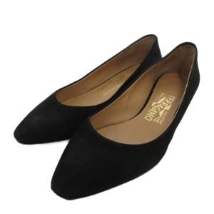 パンプス ローヒール スエードレザー 6 黒 ブラック /FF