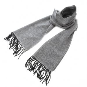 マフラー フリンジ カシミヤ ヘリンボーン グレー /AE