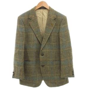 テーラードジャケット ツイード シングル 2B 総裏地 サイドベンツ チェック ウール 茶 ブラウン /GV