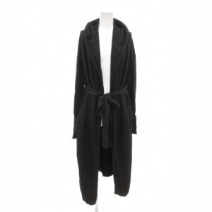 フーディカーディガン ラクーンニット F ロング ウール 黒 ブラック /AE