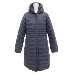 美品 中綿コート M ジップアップ ロゴ 刺繍 ロング丈 紺 ネイビー /AE