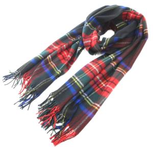 カシミヤ100 大判 ストール ショール マフラー ブラックスチュワート タータンチェック柄 マルチカラー