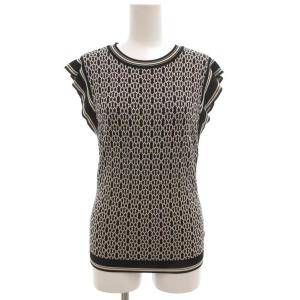 ジオメトリックニットプルオーバー カットソー 半袖 40 黒 ブラック 白 ホワイト /GV