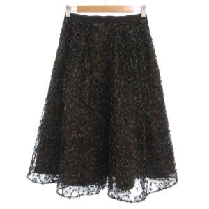 Manoir フローラル刺繍 チュールスカート 38 ブラック 39683