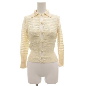 襟付きカーディガン ニット 38 七分袖 ローゲージ レーヨン イタリア製 アイボリー /GV