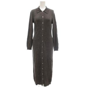 ニットリブシャツワンピース S ロング 長袖 イタリア製 グレー /GV