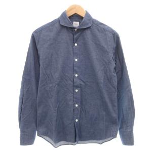 カジュアルシャツ コットン 長袖 無地 青 ブルー /AE