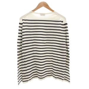 JOHN SMEDLEY ニット セーター M 長袖 ボーダー 総柄 クルーネック 白 ホワイト 紺 ダークネイビー /AE