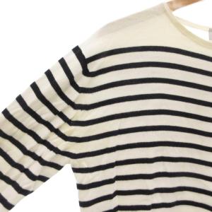 JOHN SMEDLEY ニット セーター M 長袖 ボーダー 総柄 クルーネック 白 ホワイト 紺 ダークネイビー /AE