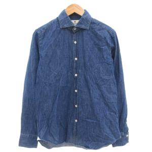 デニムシャツ 長袖 M 無地 インディゴブルー 紺 ネイビー /AE