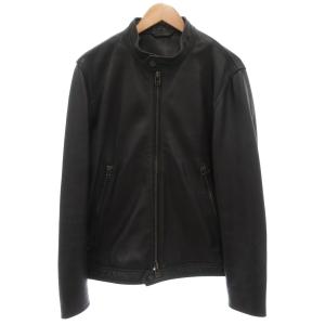 23年 シープレザードライバーズジャケット ライダース XL シングル ジップアップ 羊革 黒 ブラック