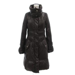 ダウンコート 38 ジップアップ ロング 裏地チェック ロゴ刺繍 黒 ブラック /AE