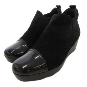 ブーティ シューズ 23.5cm ウェッジソール エナメル 切替 黒 ブラック /AE
