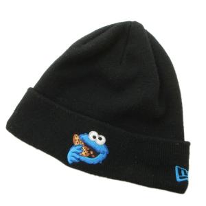 ×セサミストリート クッキーモンスター ニットキャップ ビーニー 帽子 刺繍 黒 ブラック /GV