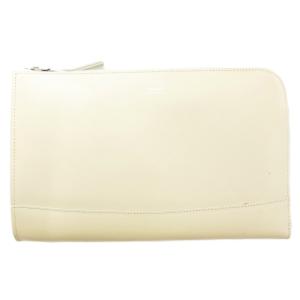 タグ付き クラッチバッグ セカンドバッグ ロゴ レザー 牛革 アイボリー /AE