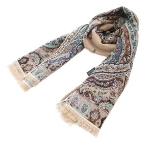 SCAPA ストール ベージュ ペイズリー柄 マルチカラー フリンジ /AE