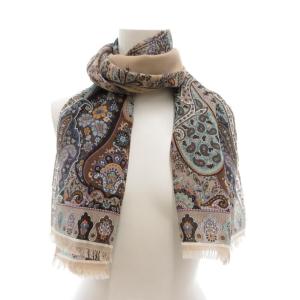 SCAPA ストール ベージュ ペイズリー柄 マルチカラー フリンジ /AE
