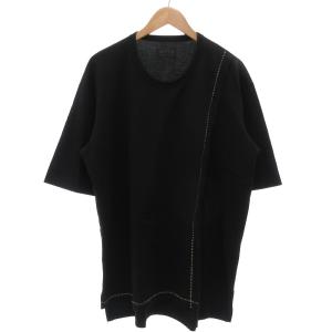 ヨウジヤマモト YOHJIYAMAMOTO Tシャツ 五分袖 3 クルーネック 黒 ブラック オーバーサイズ