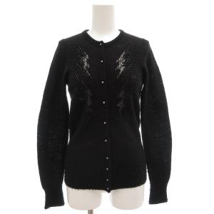 カーディガン ニット ビーズ装飾 F レース切替 ウール 黒 ブラック /GV