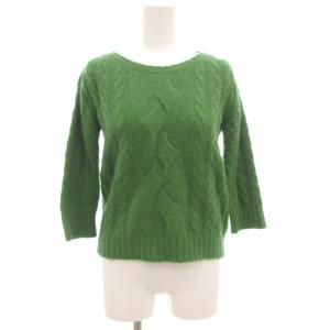 ケーブル編みニット セーター 七分袖 アンゴラ混 M 緑 グリーン /GV