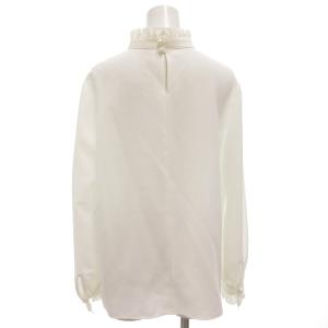 M-Premier フリルネックパールボタンブラウス カットソー 長袖 スタンドカラー 38 白 ホワイト A342-017