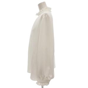 M-Premier フリルネックパールボタンブラウス カットソー 長袖 スタンドカラー 38 白 ホワイト A342-017