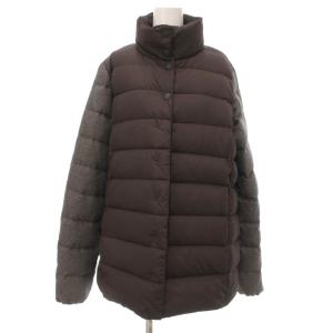 ダウンジャケット 袖ウール切替 ミドル丈 48 茶 ブラウン グレー /UO