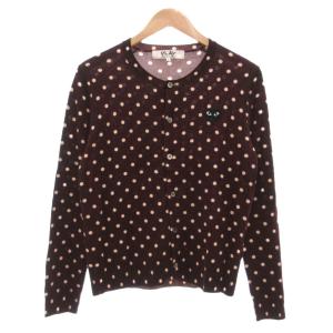 AD2013 ポルカドット柄 ニット カーディガン 薄手 ウール ハートワッペン L ボルドー AZ-N037